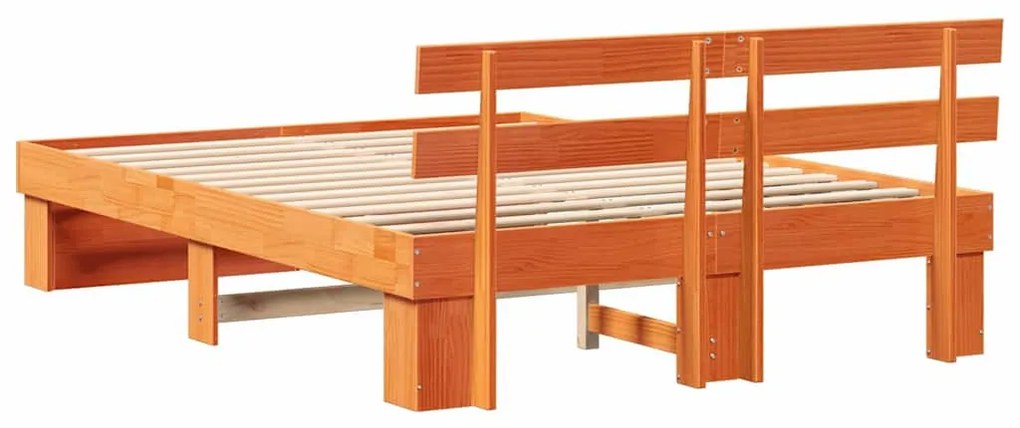 vidaXL Ágykeret fejtámlával Viaszbarna 140 x 200 cm Tömör fenyőfa