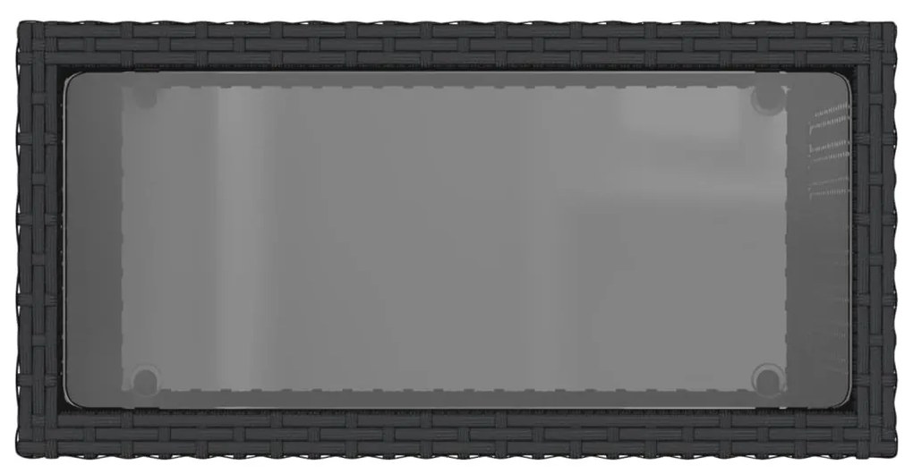 fekete polyrattan üveglapos kerti kisasztal 58 x 27,5 x 55 cm