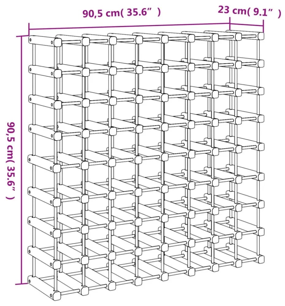 tömör fenyőfa bortartó 72 palackhoz 90,5x23x90,5 cm