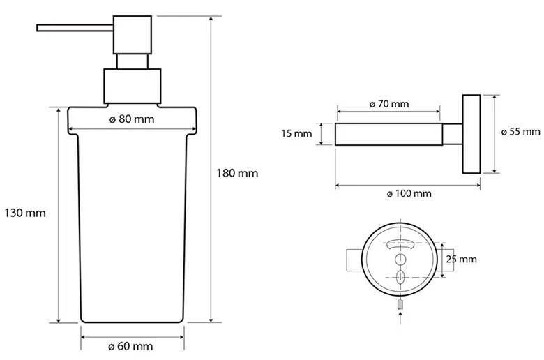 SAPHO XB100 X-Round fekete szappanadagoló, tejesüveg/fekete, 230 ml