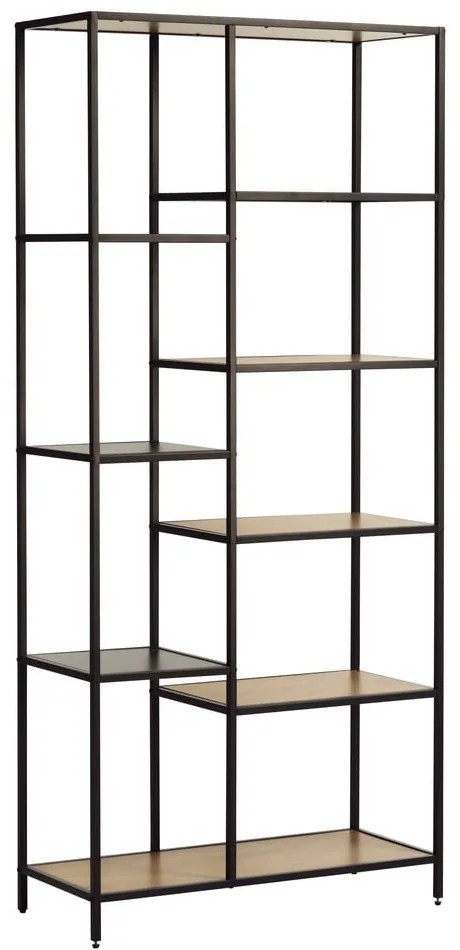 Fekete-natúr színű könyvespolc tölgyfa dekorral 80x180x35 cm Altino – Unique Furniture
