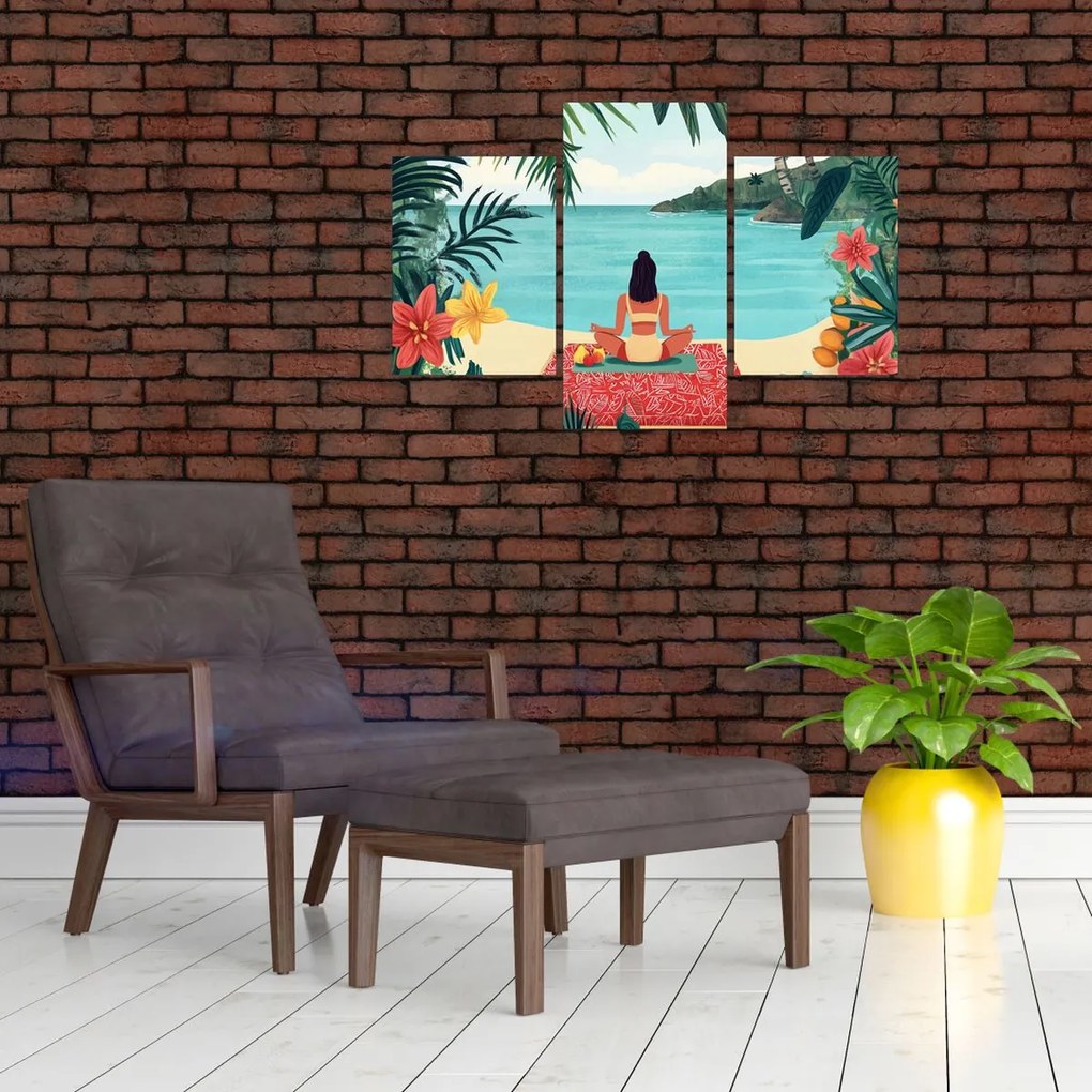 Kép - Jóga nő a tengerparton (90x60 cm)