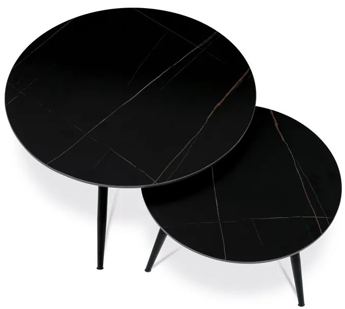 Fekete Márványhatású Kerámia Dohányzóasztal szett 2 darabból. Átmérő: ø80 cm és ø60cm. AHG-403
