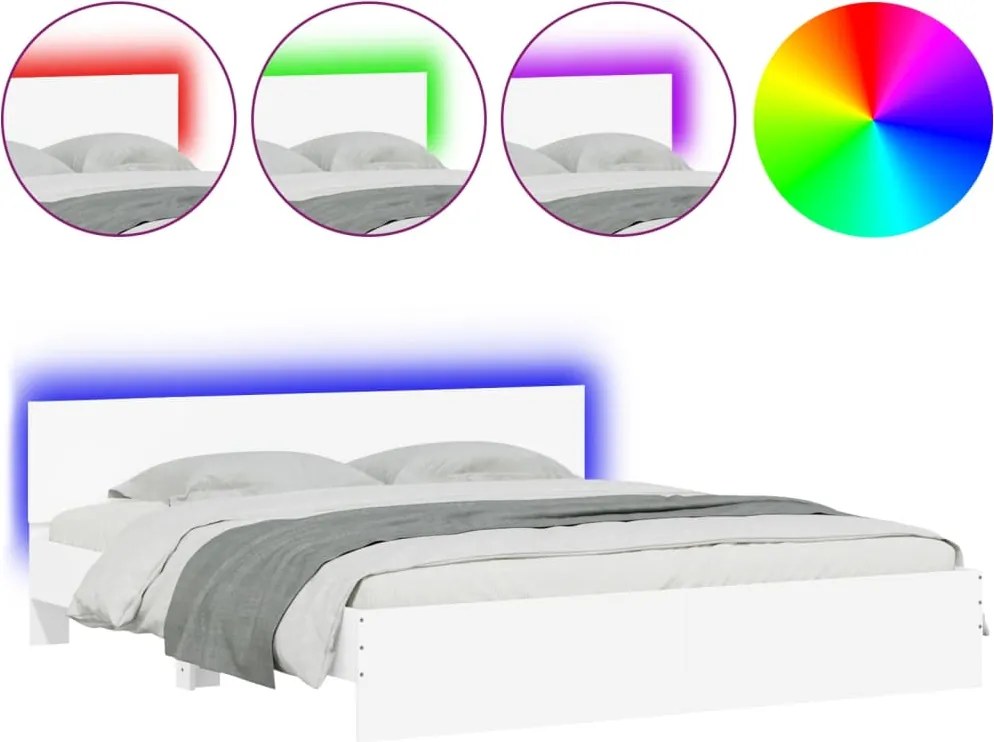 vidaXL fehér ágykeret fejtámlával és LED-del 200 x 200 cm