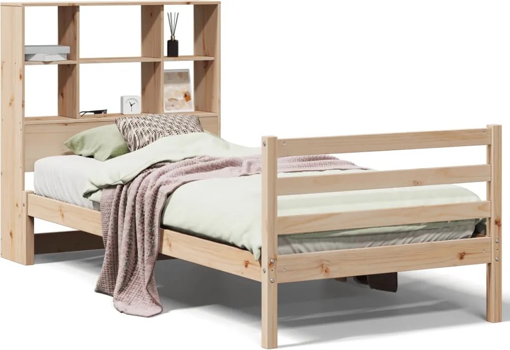 vidaXL tömör fenyőfa könyvespolcos ágy matrac nélkül 90 x 200 cm