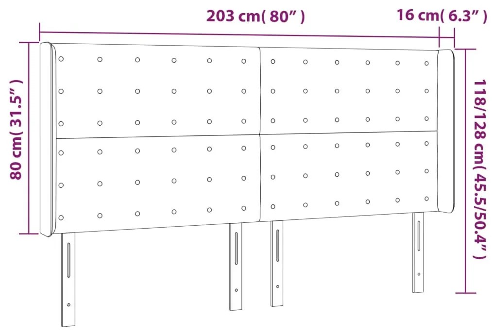 krémszínű szövet LED-es fejtámla 203x16x118/128 cm