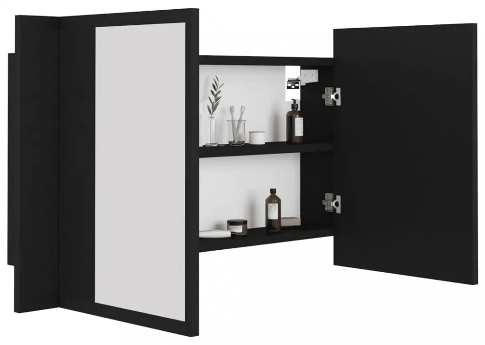 fekete akril LED-es tükrös fürdőszobaszekrény 80x12x45 cm