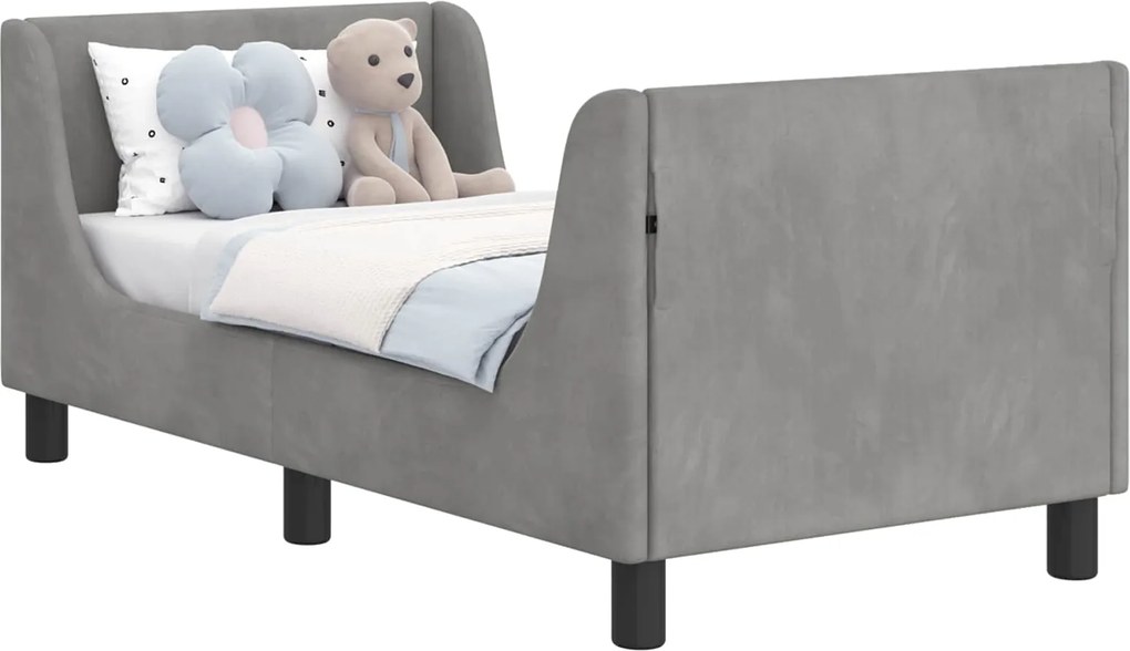 vidaXL Gyerekágy keret fejtámlával Világosszürke 70 x 140 cm Bársony