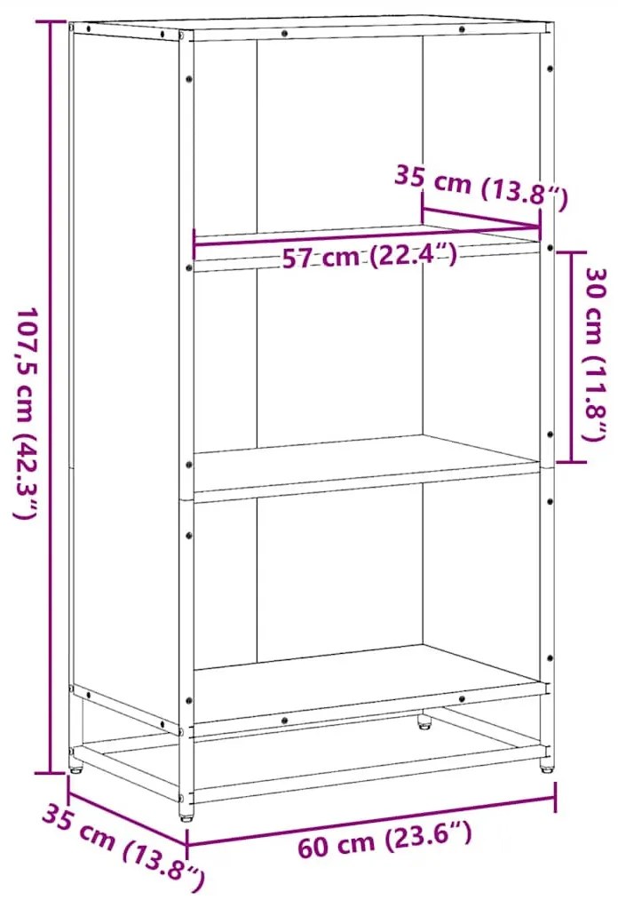 füstös tölgy színű szerelt fa könyvszekrény 60x35x107,5 cm