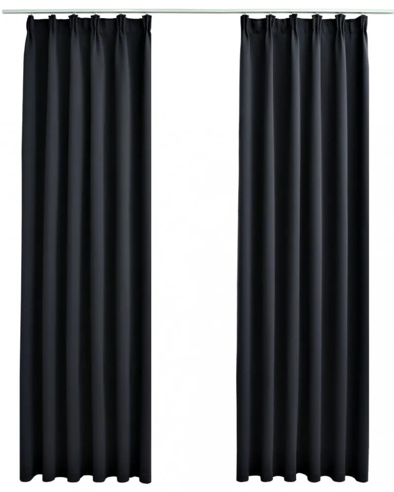 2 db fekete sötétítőfüggöny kampókkal 140 x 175 cm
