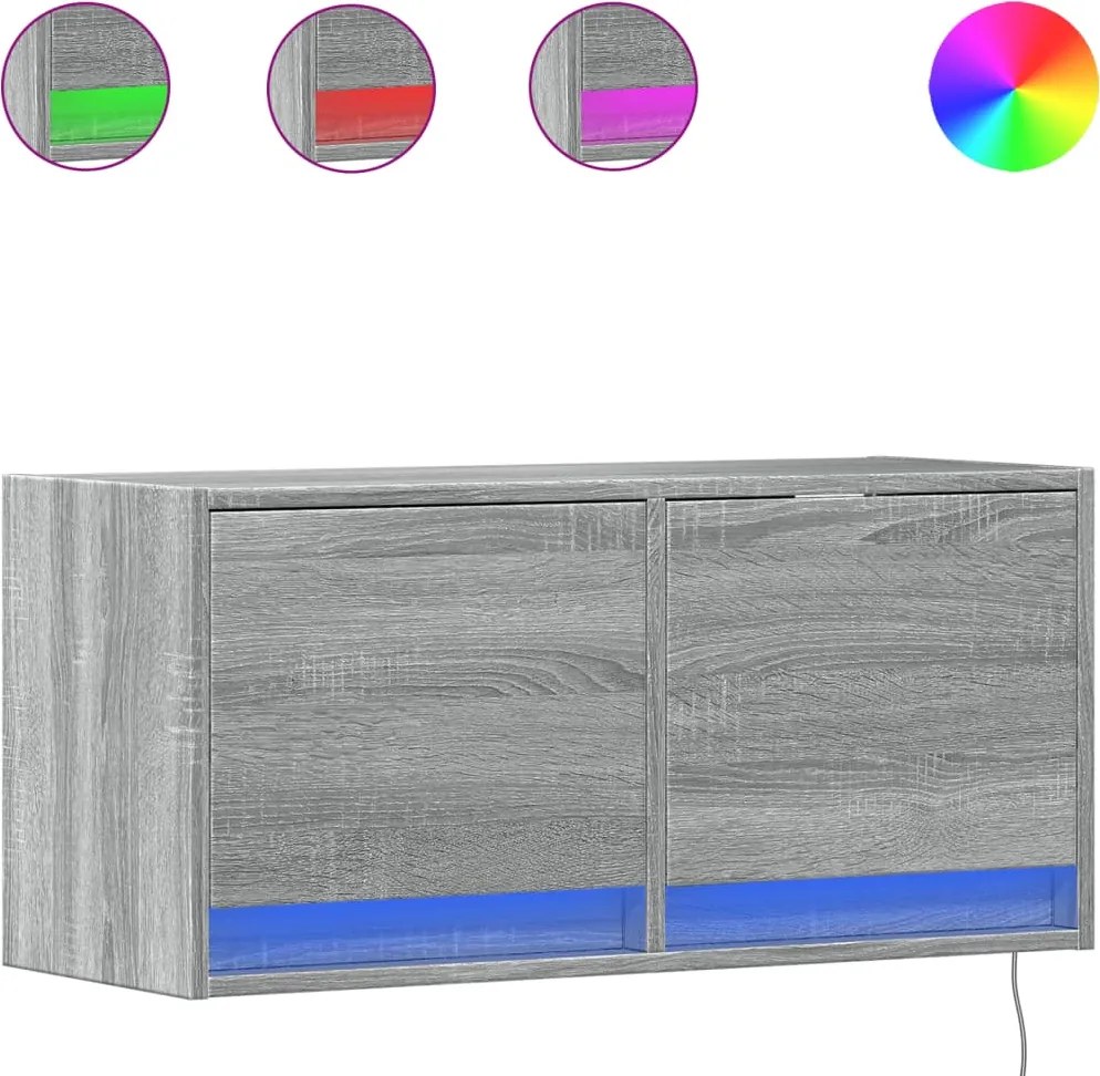 vidaXL szürke sonoma színű fali TV-szekrény LED-del 80x31x35 cm