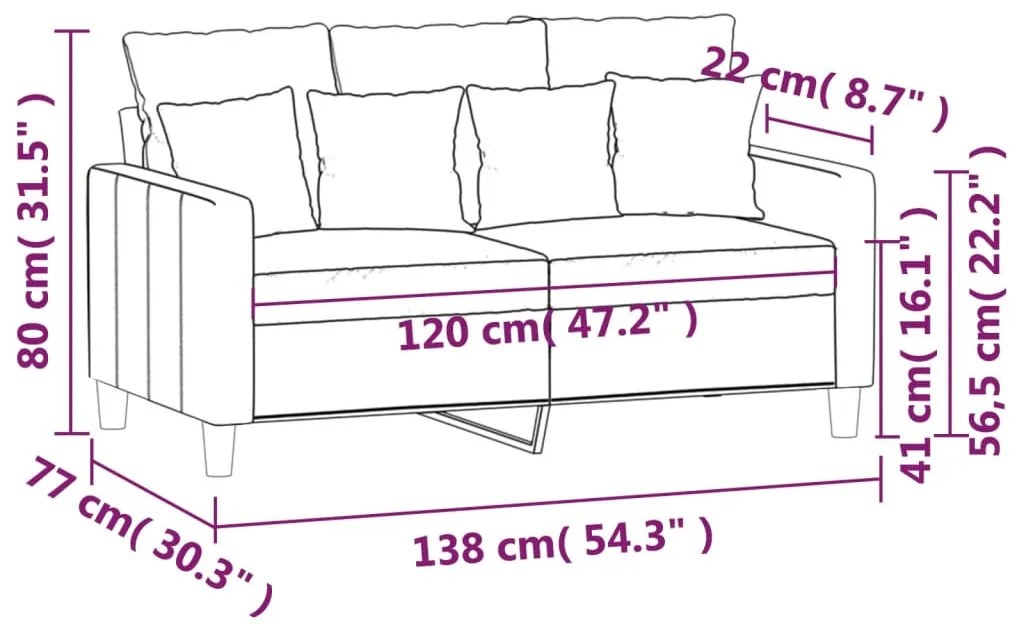 vidaXL kétszemélyes kék bársony kanapé 120 cm