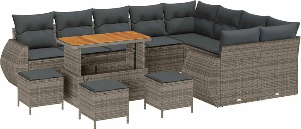 vidaXL Kerti Kanapé Szett 13 pcs Szürke polirattan