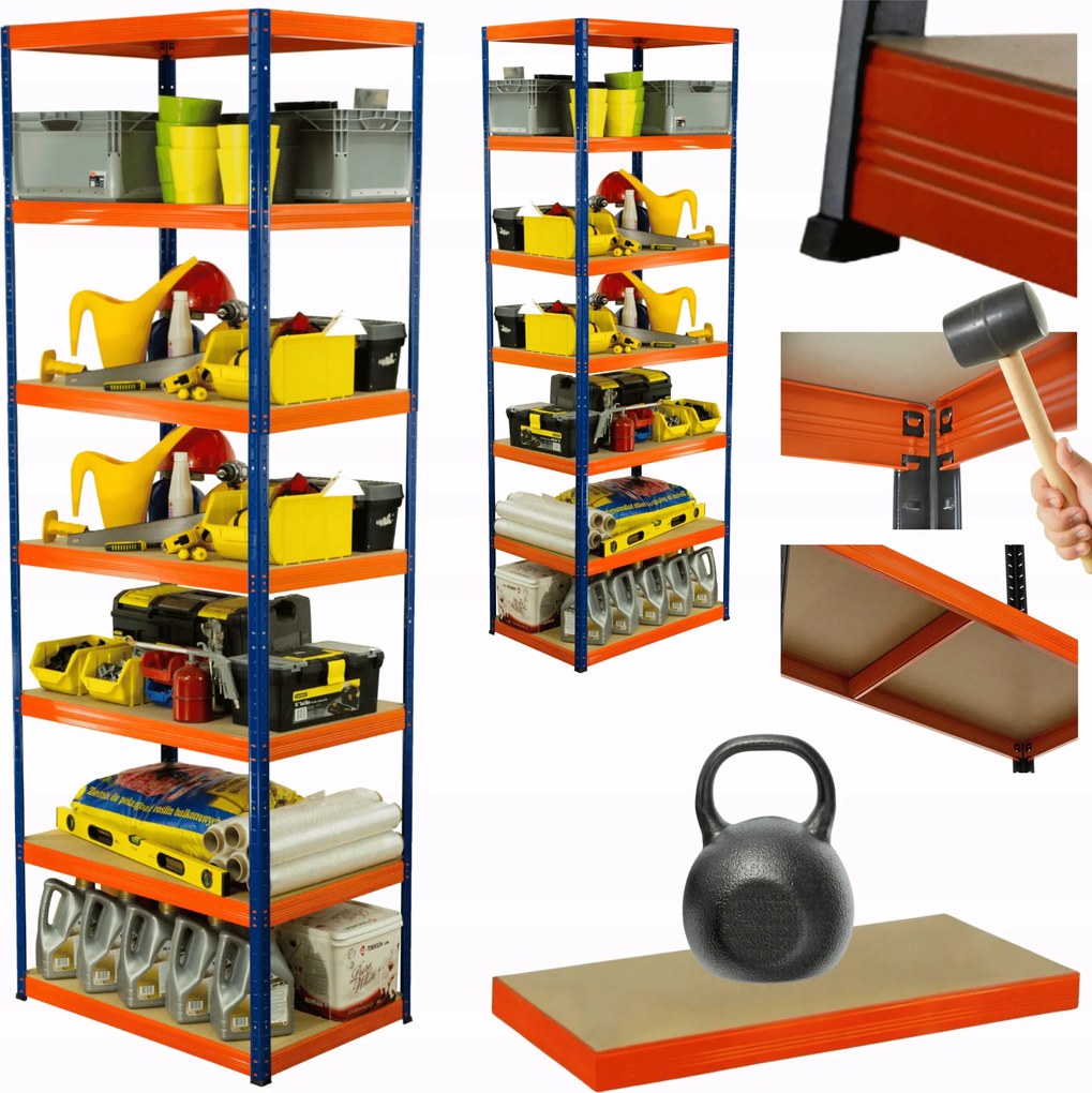 Tárolószekrény fém állvány Helios 270x90x35cm 7Px175kg Tömör Magas