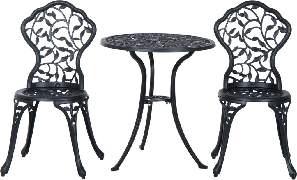 Outsunny 3 darabos öntött alumínium bistro szett erkélybútor szett 2 székkel kültéri kertbútor fekete | Aosom