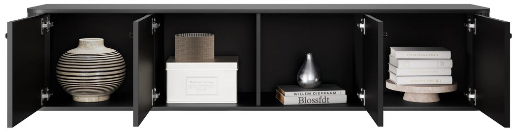 Vesper 4D fali TV szekrény 187 cm - fekete / fekete fogantyúk