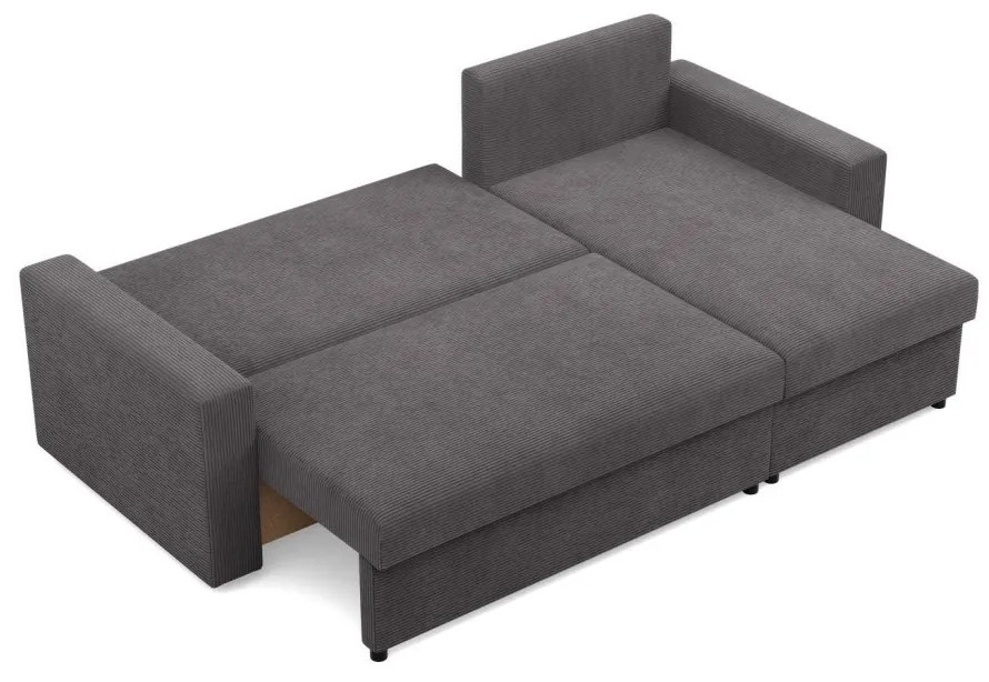 Zeus sarokkanapé, 2 ágyneműtartóval, egyenes kartámasz, kordbársony, univerzális oldal, bonell töltet, szürke