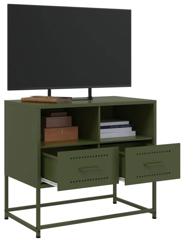 olívazöld acél TV-szekrény 68 x 39 x 60,5 cm