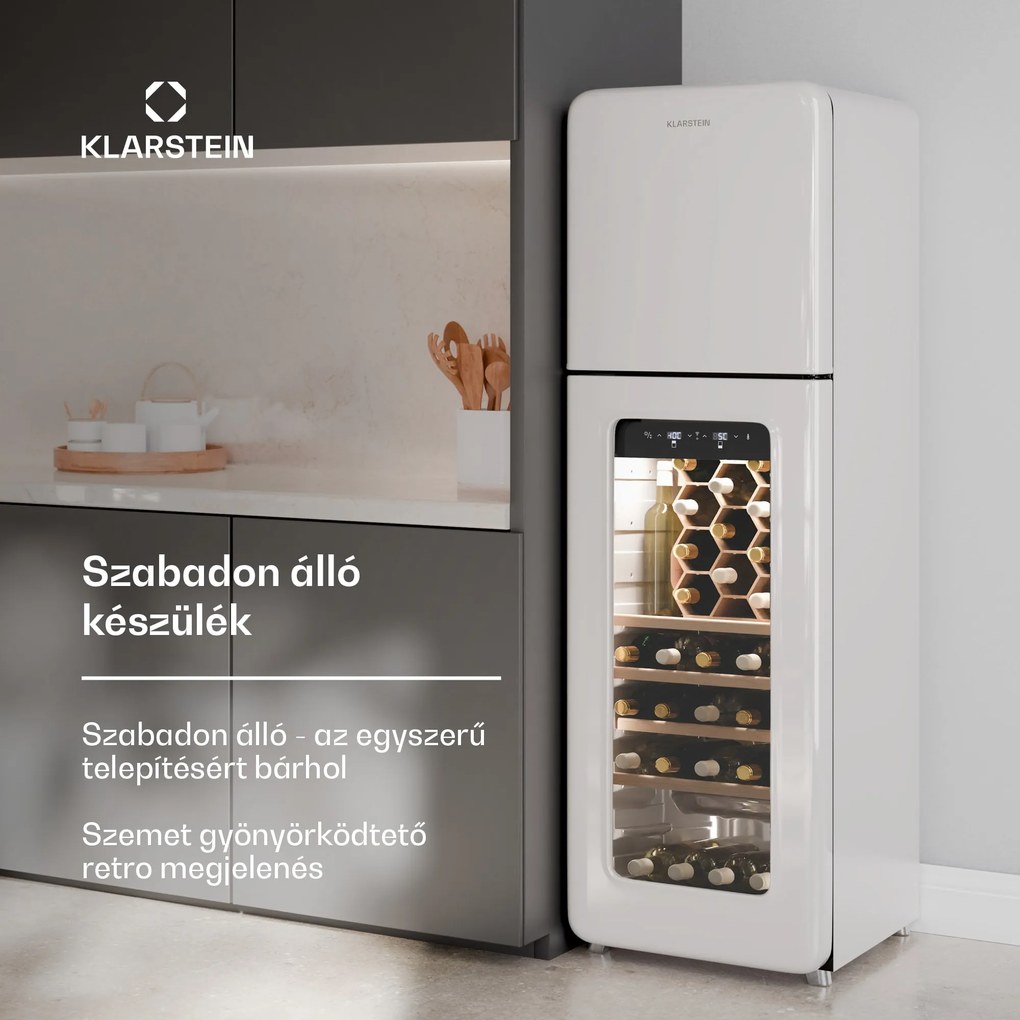 Klarstein Shirley Wine Cooler + Freezer, 2-in-1-Gerät, Vintage, 2 Kühlzonen, 60 Flaschen