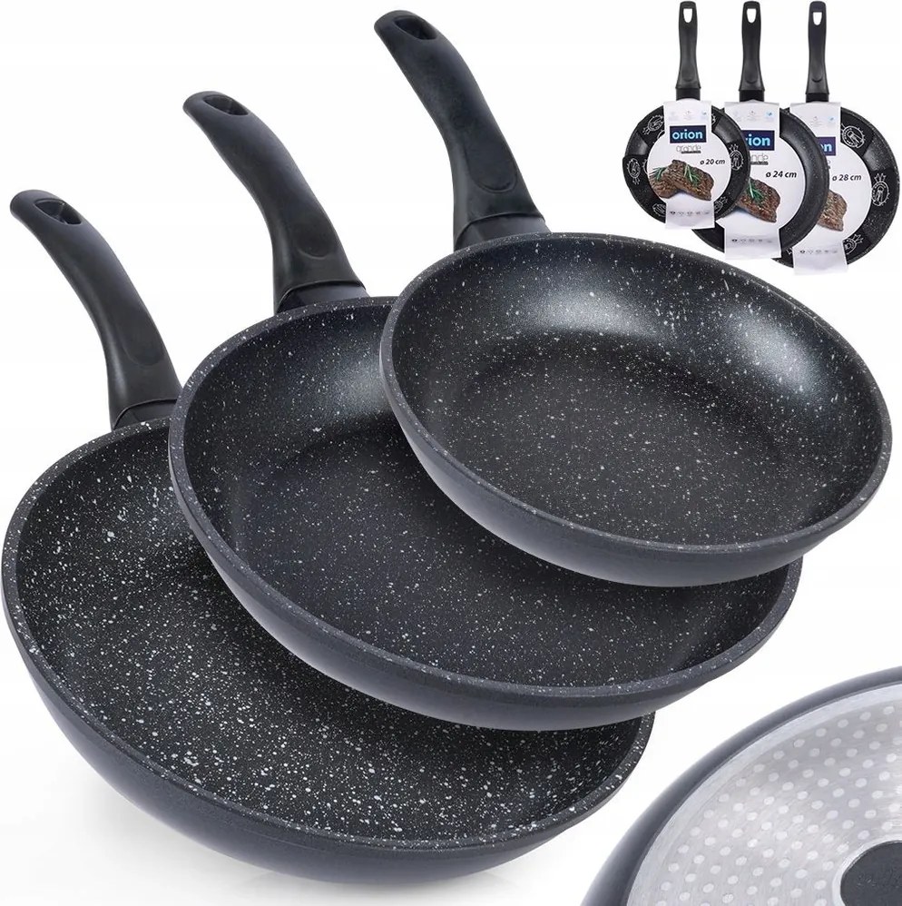 3x Gránit serpenyő párolás sütéshez Orion serpenyő szett 20 24 28 cm