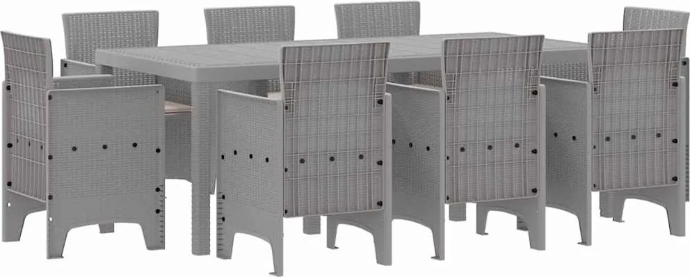vidaXL Kert étkező szett 9 pcs Világosszürke Polipropilén