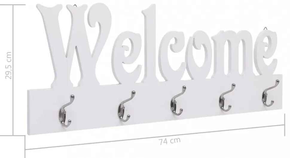 fehér WELCOME" feliratú fali fogas 74 x 29,5 cm"