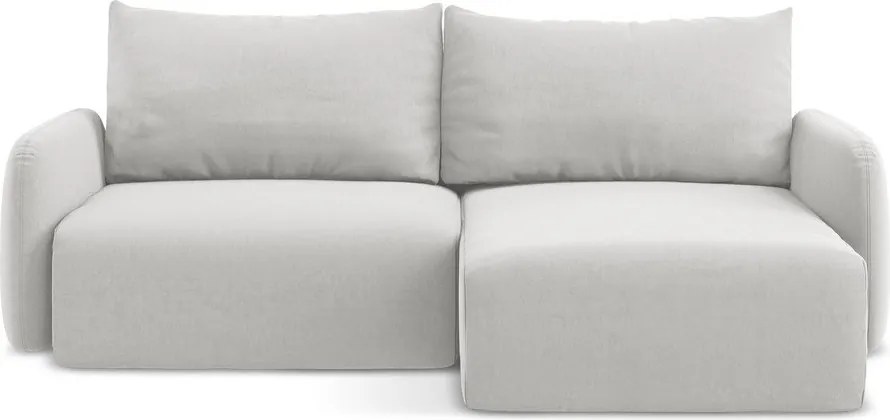 Világosszürke bársony kinyitható-tárolóhelyes sarokkanapé (jobb oldali-heverő résszel) Kalena – Makamii