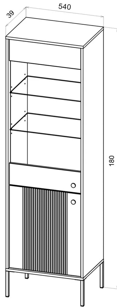 Vitrin szekrény 2 ajtós kasmír színben arany fogantyúkkal – ISEO IS04