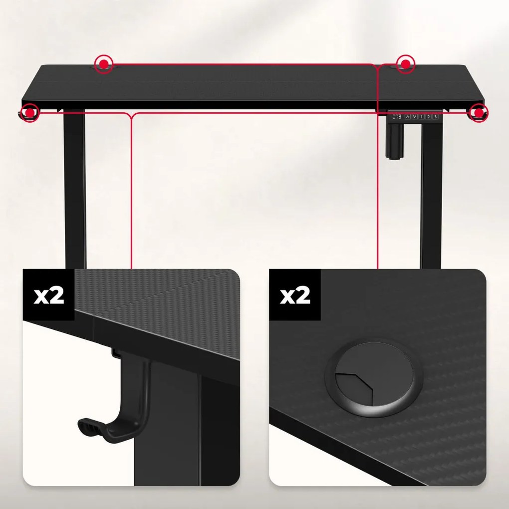 Gamer asztal állítható magassággal, 100 x 60 x 72 cm fekete