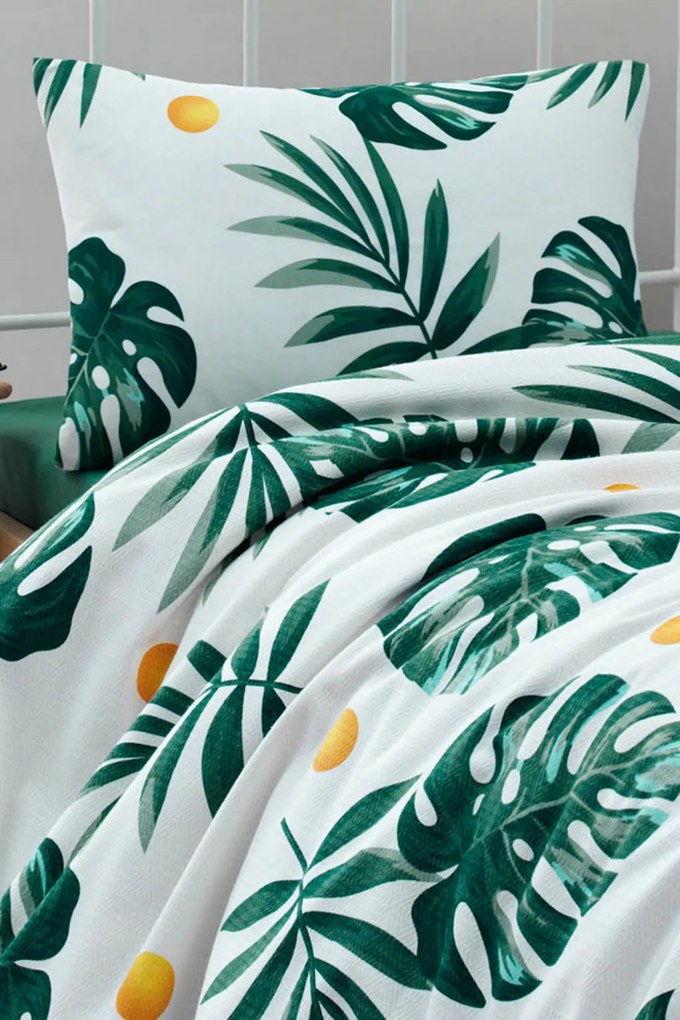 Monstera ágytakaró szett, zöld, 160×235 cm