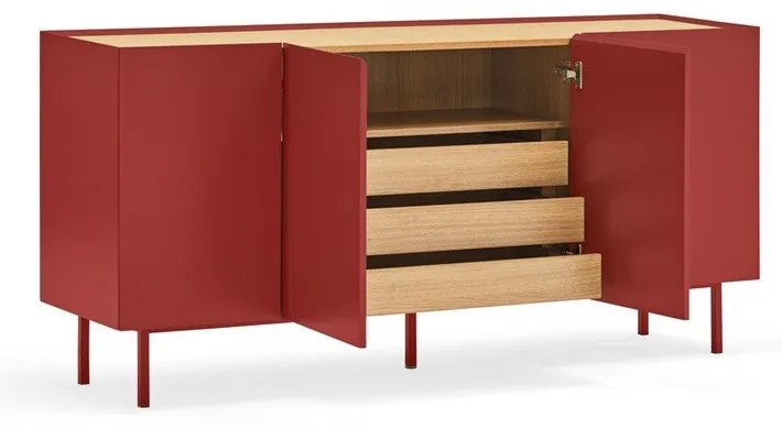 Piros alacsony komód tölgyfa dekorral 165x78 cm Arista – Teulat