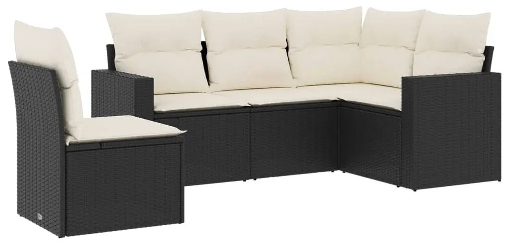 5 részes fekete polyrattan kerti kanapészett párnákkal