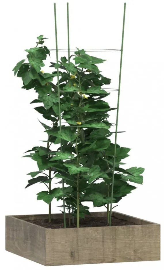 5 db zöld acél kerti növénytámasz 4 gyűrűvel 90 cm