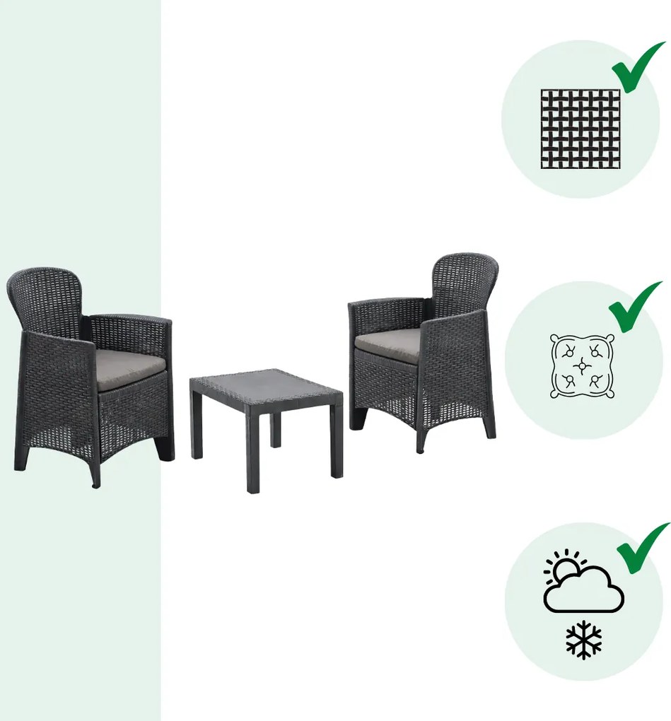 Kerti garnitúra AKITA, 3 részes, antracit színben I.P.A.E-Progarden