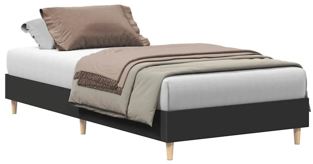 fekete szerelt fa ágykeret matrac nélkül 100 x 200 cm