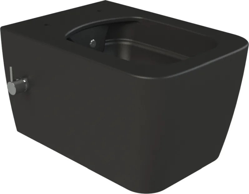 CeraStyle HERA fali WC - MATT FEKETE - BEÉPÍTETT bidé funkcióval - perem nélküli - 52 cm