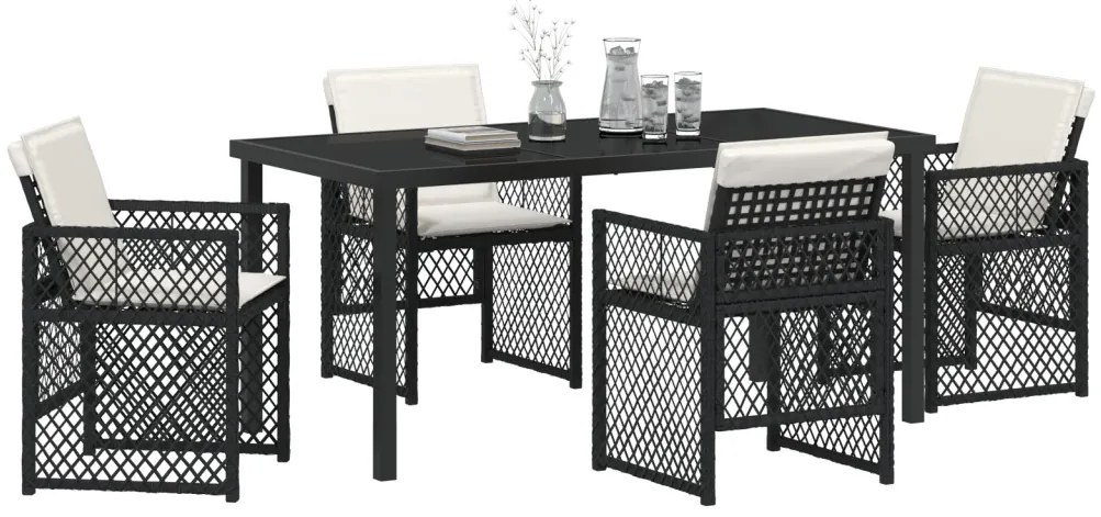5 Részes Kerti Étkezőszett párnákkal Fekete Polyrattan