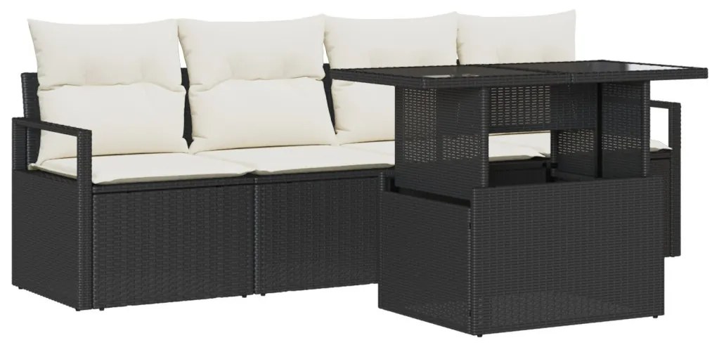 Kerti Kanapé Szett 5 pcs Fekete és krémszínű 100 x 55 x 73 cm