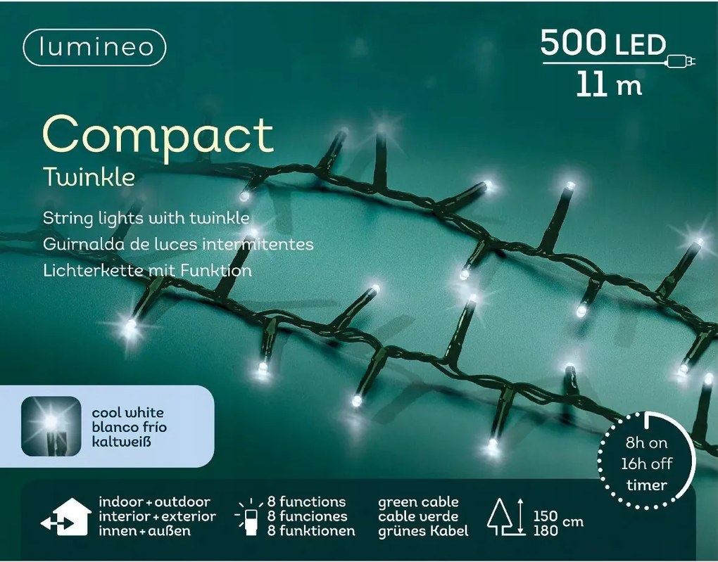 Karácsonyfa fényfüzér 500 led 11m kültéri karácsonyfára Hideg fehér beltéri