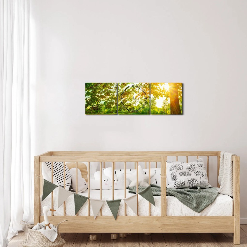 Kép - Sunny Forest (órával) (90x30 cm)