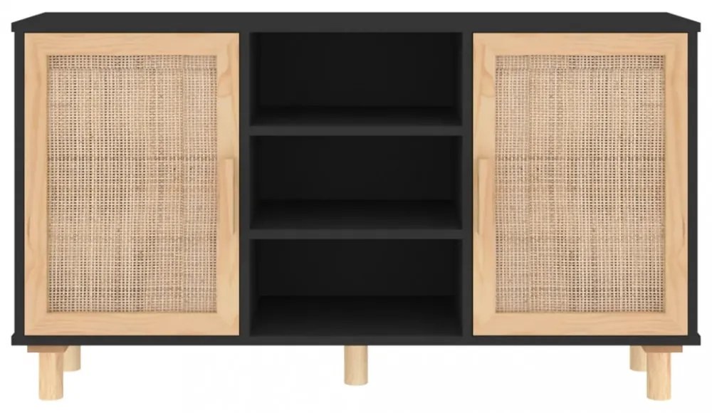 fekete fenyő/természetes rattan tálalószekrény 105 x 30 x 60 cm