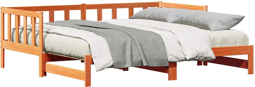 vidaXL Kihúzható nappali ágy Faggyú barna 193.5 x 184 x 66 cm