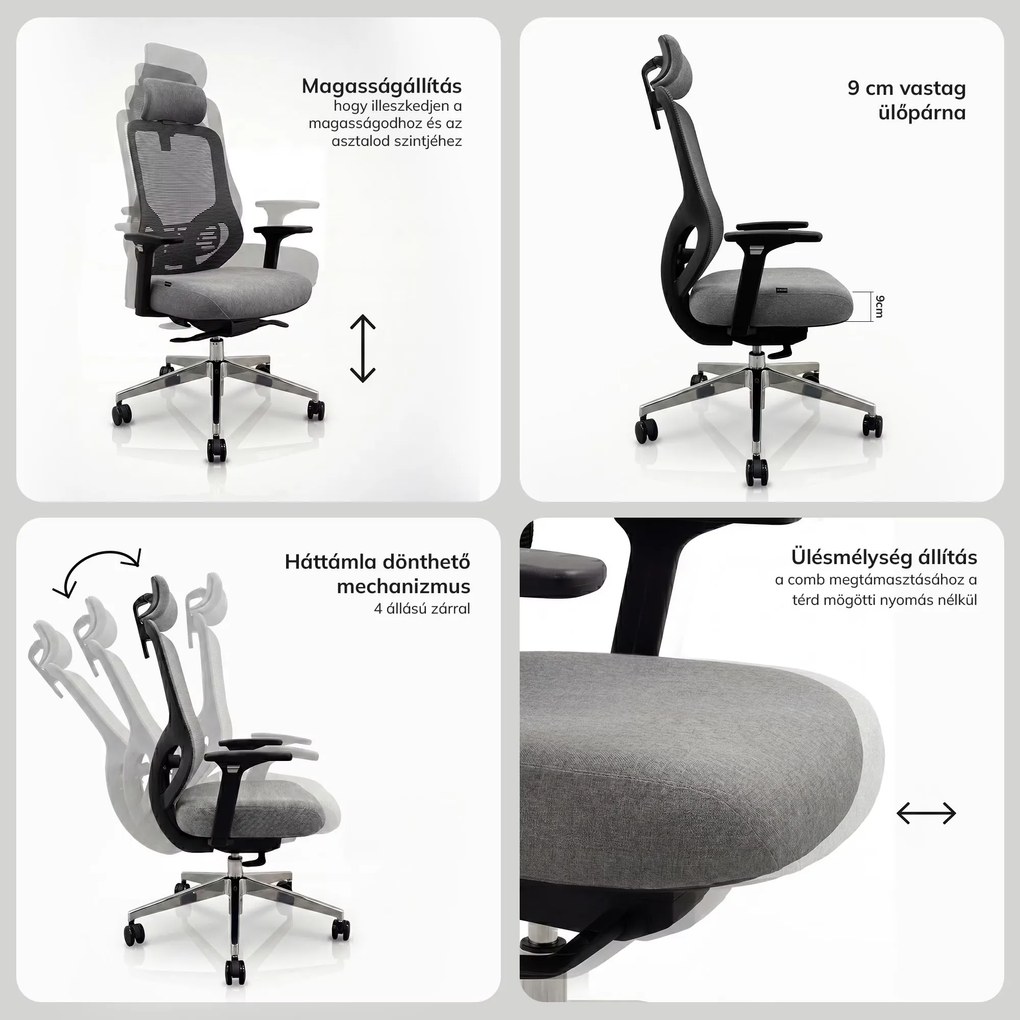 Ergonomikus hálós irodai szék sötétszürke AXIS