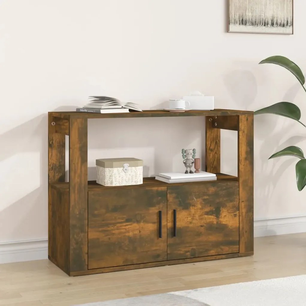füstös tölgy színű szerelt fa tálalószekrény 80x30x60 cm