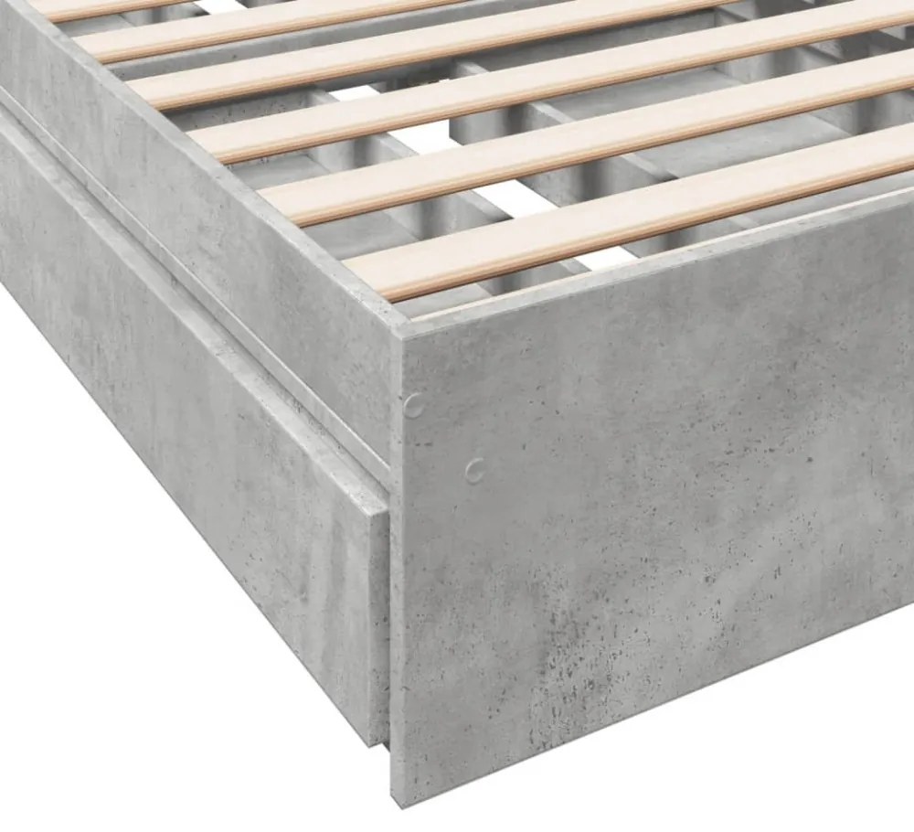 betonszürke szerelt fa ágykeret fiókokkal 75 x 190 cm