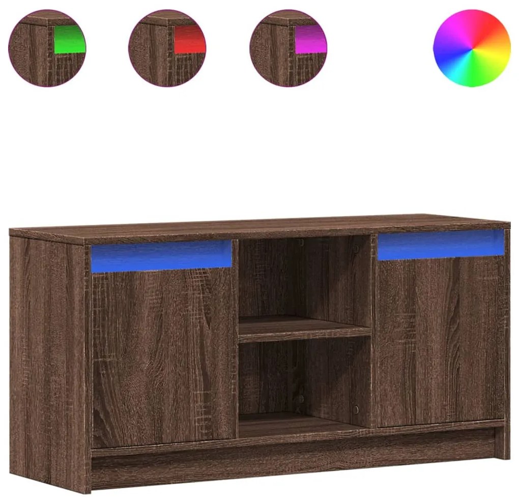 barna tölgy színű szerelt fa LED-es TV-szekrény 100x34x50 cm