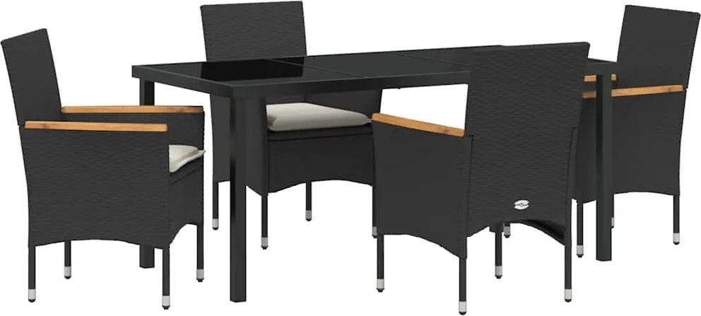vidaXL Kert étkező szett párnával 5 pcs Fekete polirattan
