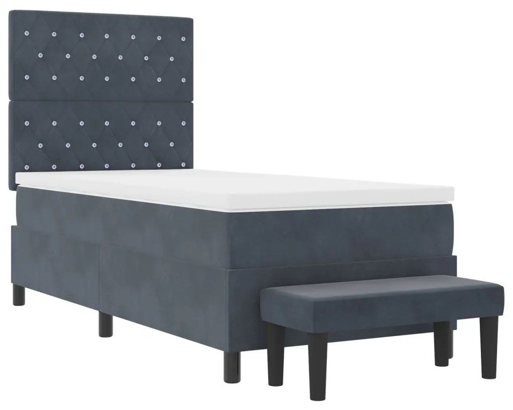 Boxspring ágy matraccal &amp; paddal sötétszürke 90x190 cm bársony