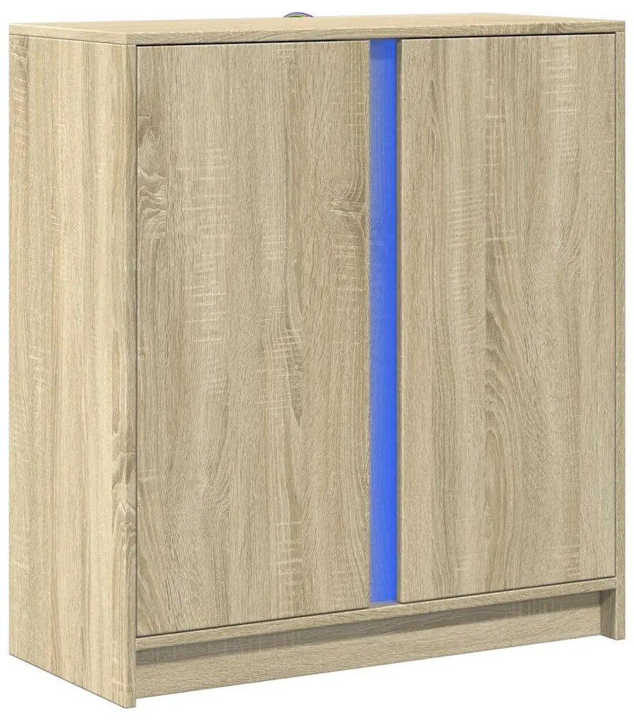sonoma tölgy szerelt fa tálalószekrény LED-del 77 x 34 x 85 cm