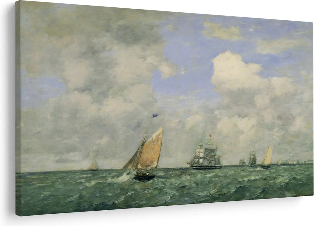 Kép - Eugène Boudin, Ships and Sailing Boats Leaving Le Havre, reprodukciók (90x60 cm)